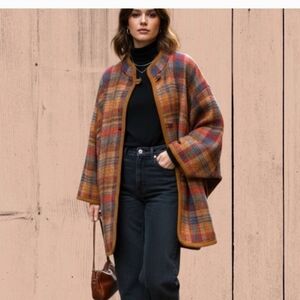 Vintage 80s wool mohair plaid knit sweater button down cap style